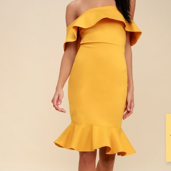 Lulus Dresses & Skirts - MUSTARD YELLOW OFF-THE-SHOULDER BODYCON DRESS